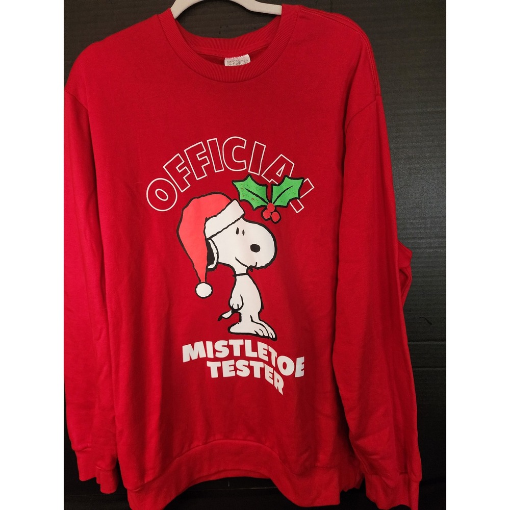 Peanuts Snoopy Christmas Sweatshirt Red Official Mistletoe Tester XL 46-48
